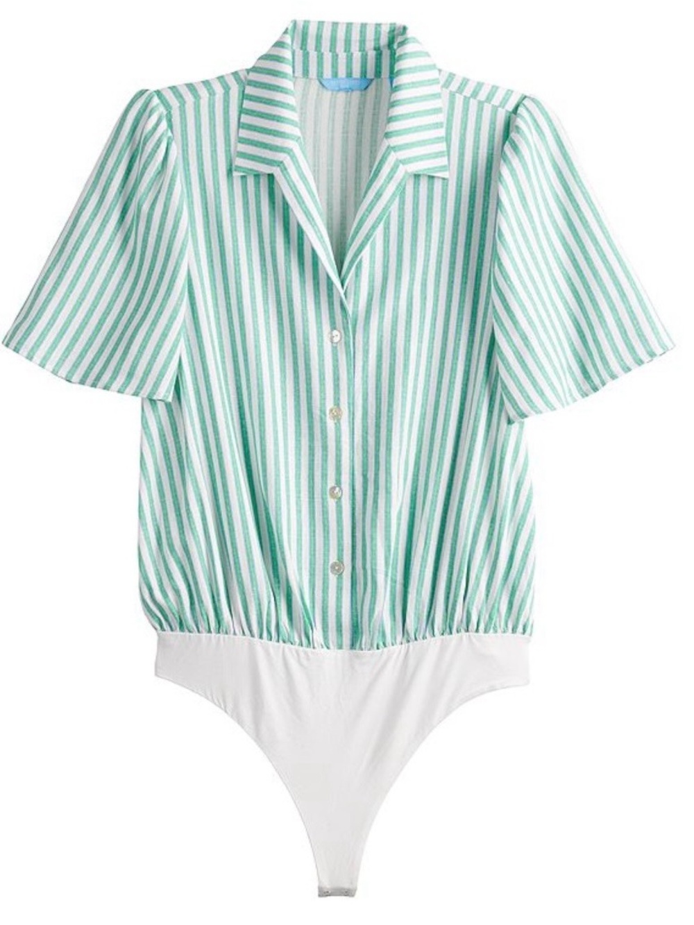 Draper James RSVP Striped Linen Blend Button Front Bodysuit Polo